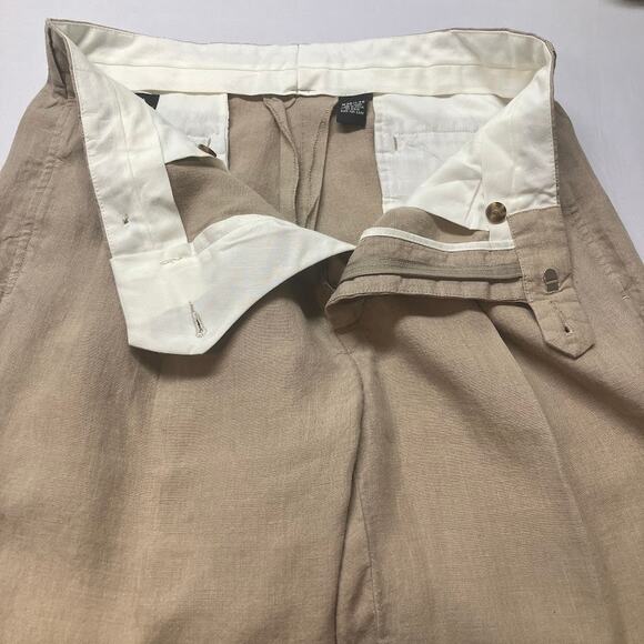 Jos A Banks Travelers Collection 100% Linen Pleated Cuffed Trouser Pants 35x30 - Picture 7 of 11